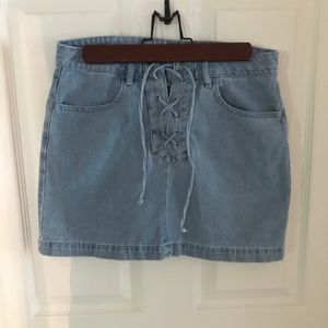 Kendall & Kylie Mini Denim Skirt-Lace up Detail